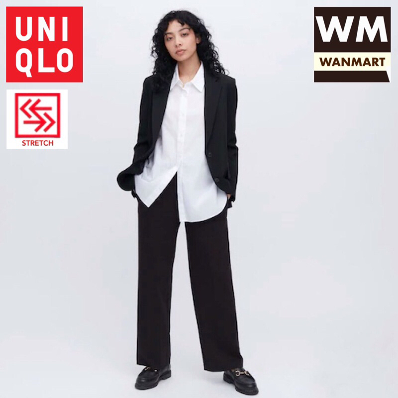 UNIQLO Women Celana Panjang Wanita Stretch Double Face Straight Black