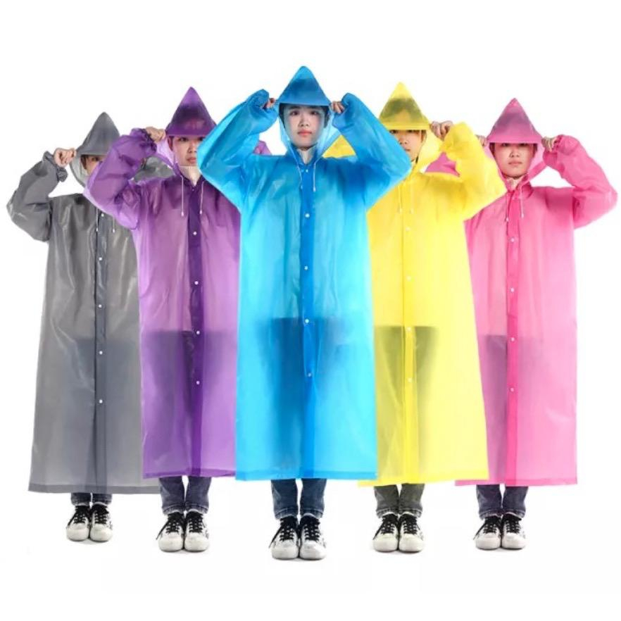 Jas Hujan Ponco Polos Tebal Mantel Hujan Eva Terusan Fashionable Raincoat Korea Warna Warni Model Kancing