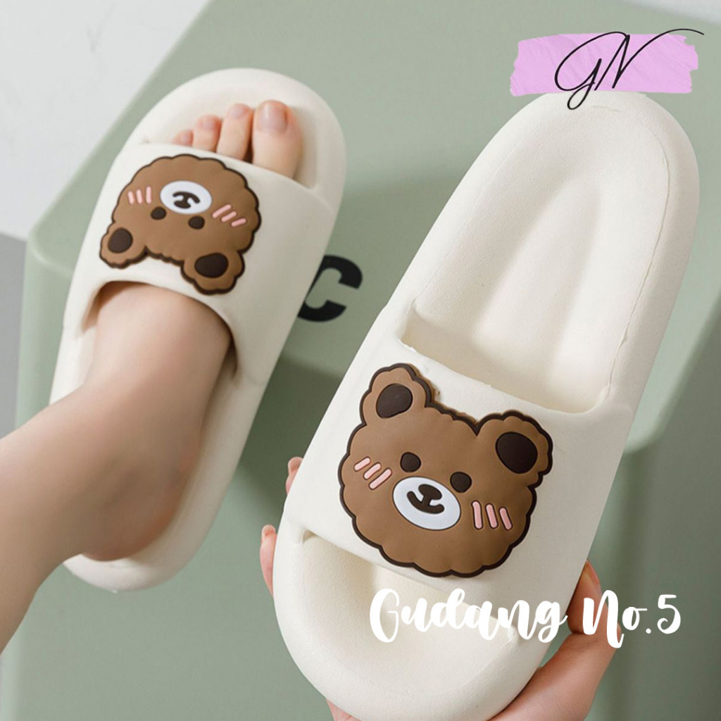 GN-1038-A1 Sandal Slop Jelly Wanita Motif Teddy Bear Korean Style Import PCU