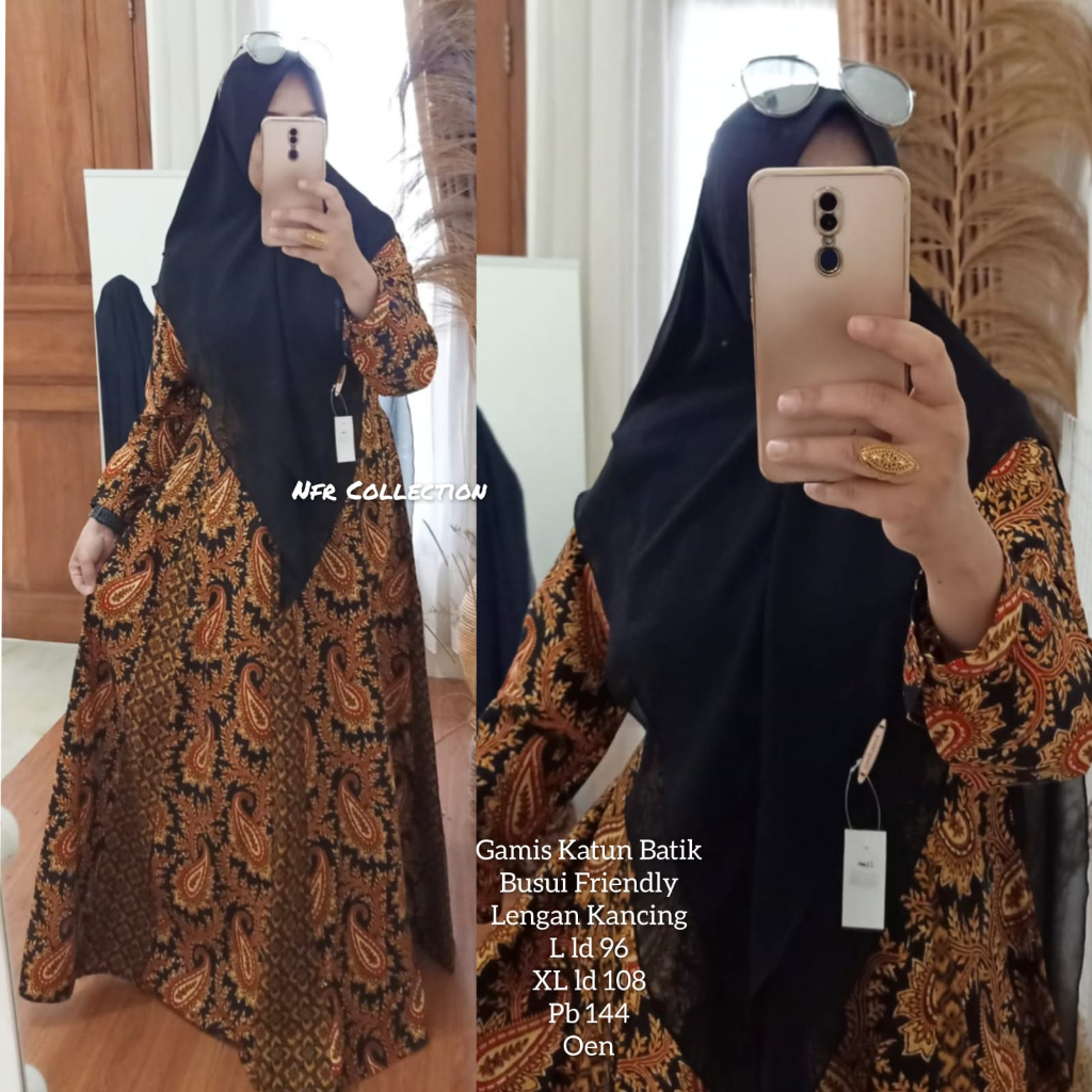 gamis katun batik motif keong lidya M ld 92 L ld 96 XL ld 108 pb 144