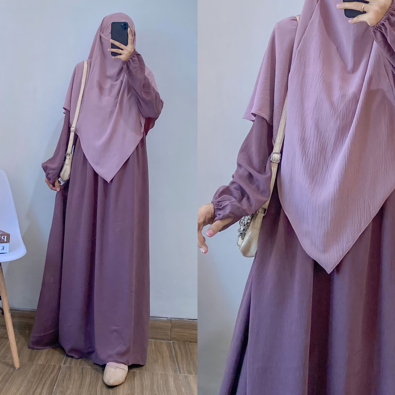 Gamis Basic Tangan Handshock(Gamis saja)/Gamis Naura Bahan crincle airflow