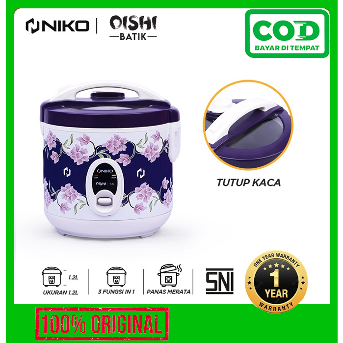 Niko Rice Cooker Oishi Penanak Nasi Model Batik Tutup Transparan Magic Com