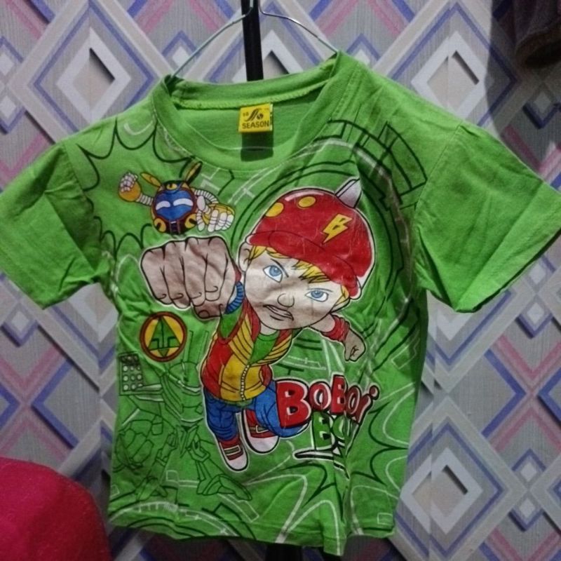 kaos boboiboy anak warna hijau preloved