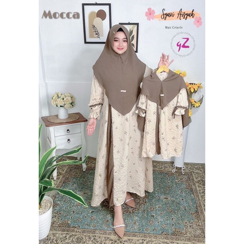 Gamis set jilbab crincle couple ibu dan anak ORI gwenza