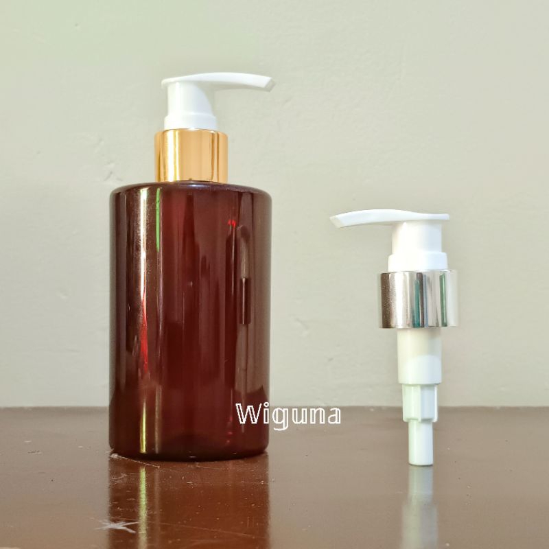 Botol Pump 250ml Coklat / Botol PET 250ml Amber Tutup Pump Lotion Ring Alumunium / Botol Handshop 250ml Coklat