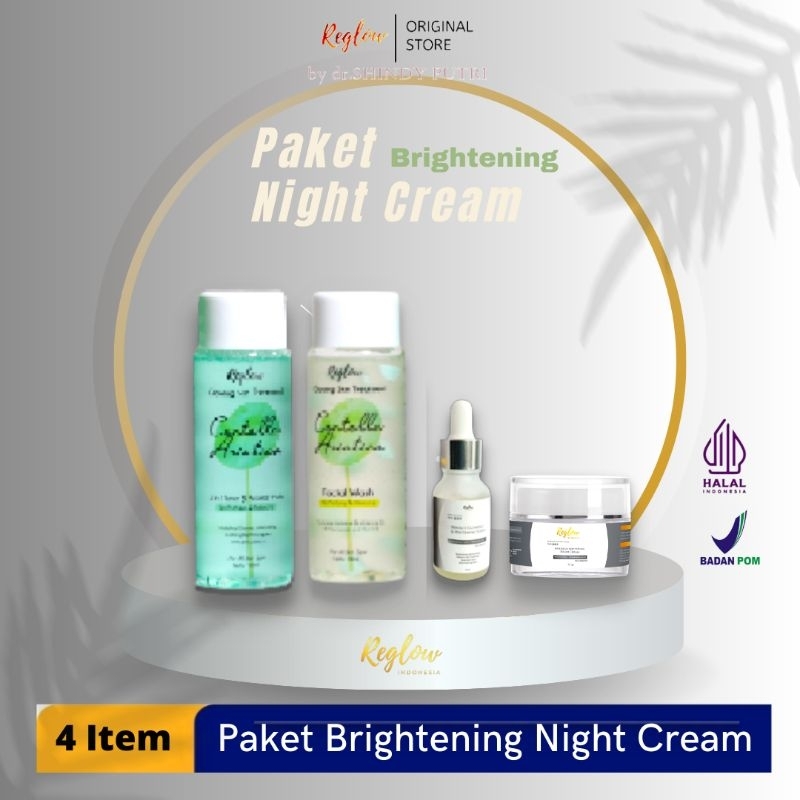 Reglow Paket Malam Whitening Night Cream by dr Shindy Perawatan Kulit 4 Item Free Pouch