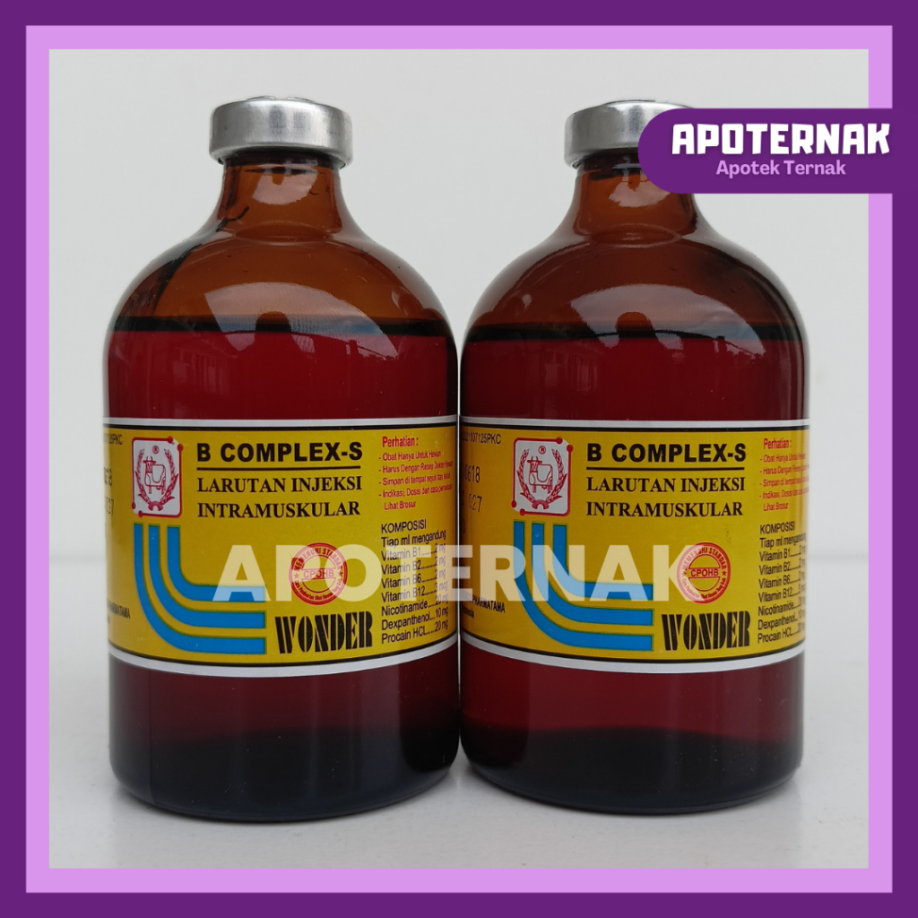 B COMPLEX-S 100 ml | Vitamin B Kompleks Injeksi Hewan | Vitamin B Complex Komplek B1 B2 B6 B12 | WONDER