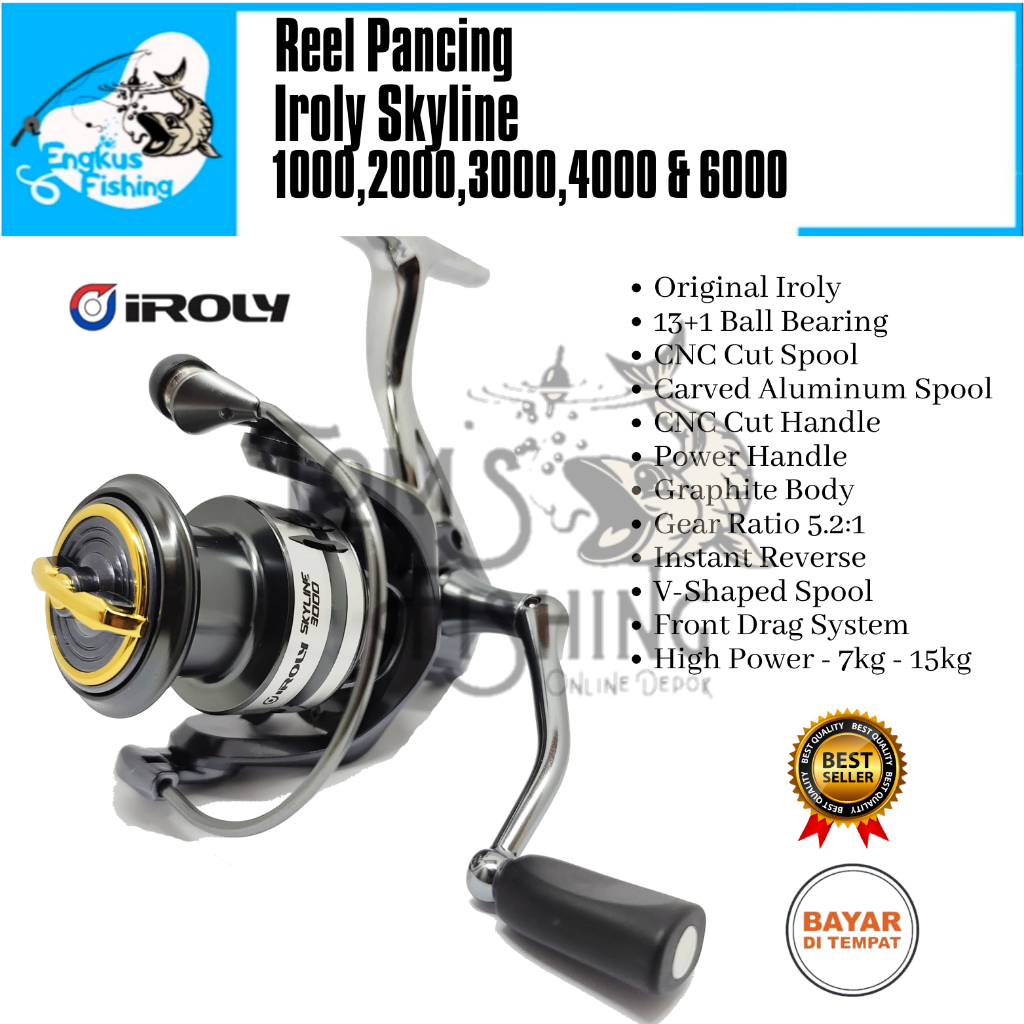 Reel Pancing Iroly Skyline 1000 - 6000 (13+1 Bearing) Power Handle Murah - Engkus Fishing