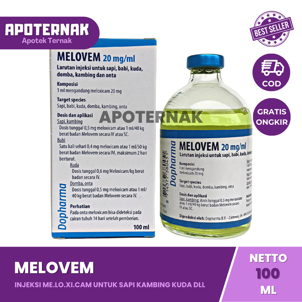 MELOVEM 100 mL | Injeksi Melovem 20 mg | Melovem Injeksi Hewan