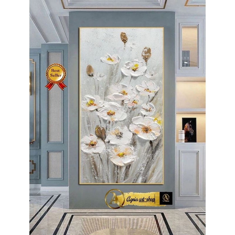 lukisan bunga Peony cantik timbul plus bingkai