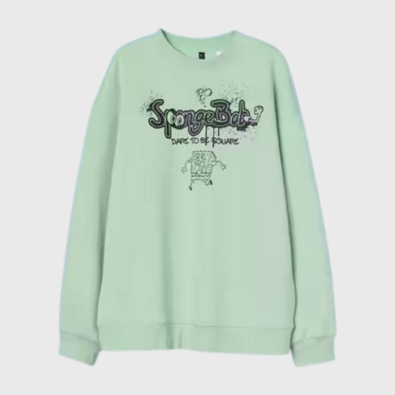 HOODIE CREWNECK H&M SPONGEBOB MINT FULLTAG