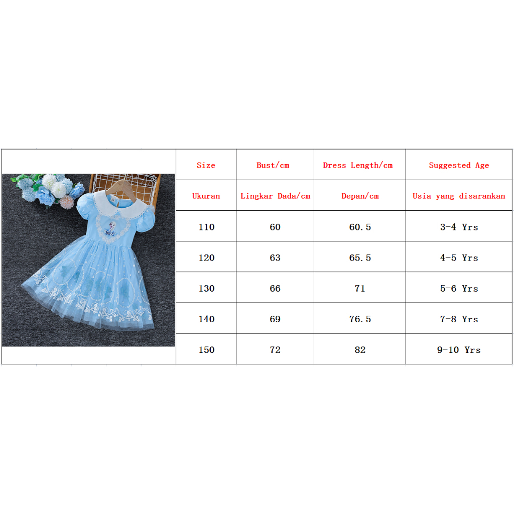 3-10 thn Summer Girls Frozen Elsa Putri Dress Anak Tutu Dress Bunga Kasual Elegan dress frozen anak