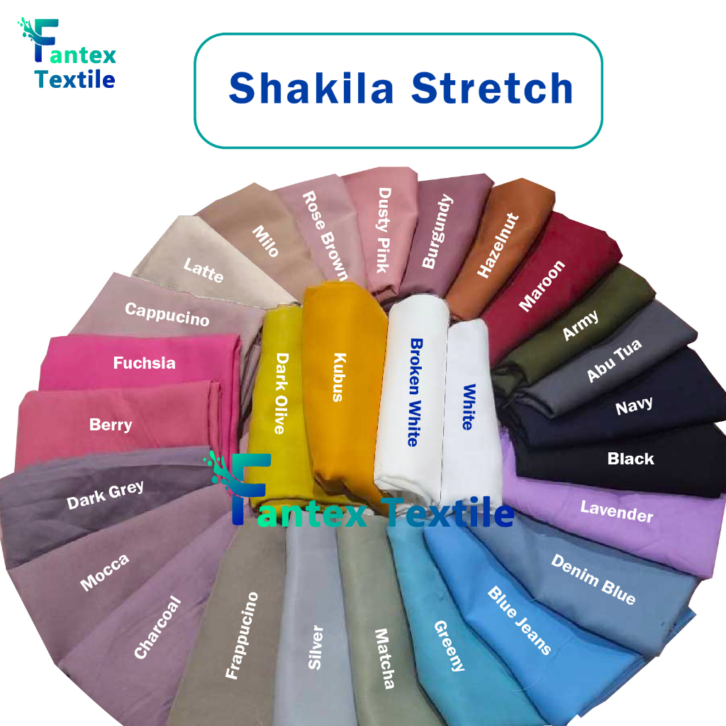 (HARGA PER 50 CM) Bahan  Kain Shakila Premium Sakila Samira Syakila Twill Stretch lebar 150 cm ecer ( harga per 50 cm ) Ready 28 warna