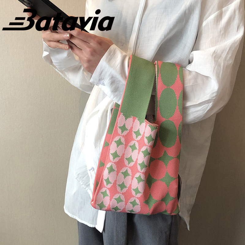 Batavia Tas Wanita Motif Rajut Simpel &amp; Keren - Tas Totebag Cewek Model Rajut Lampit Kekinian BAG 00