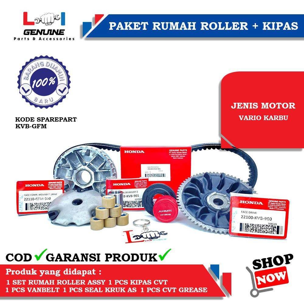 -LOI- PAKET RUMAH ROLLER SET VANBELT VARIO 110 KARBU &amp; KIPAS ROLLER VARIO 110 KARBU