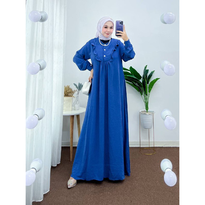 Gamis Wanita Zalima Maxi Dress Bahan Crinkle AirFlow Kancing Depan Fashion Muslim