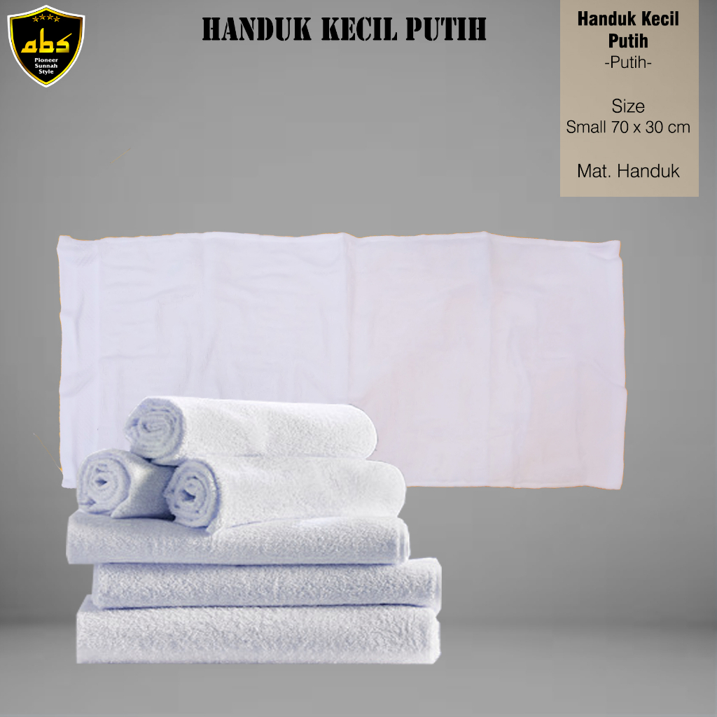 Handuk Mini Kecil Putih Perlengkapan Haji Umroh Handuk Leher 70cm x 30cm Handuk Olah Raga