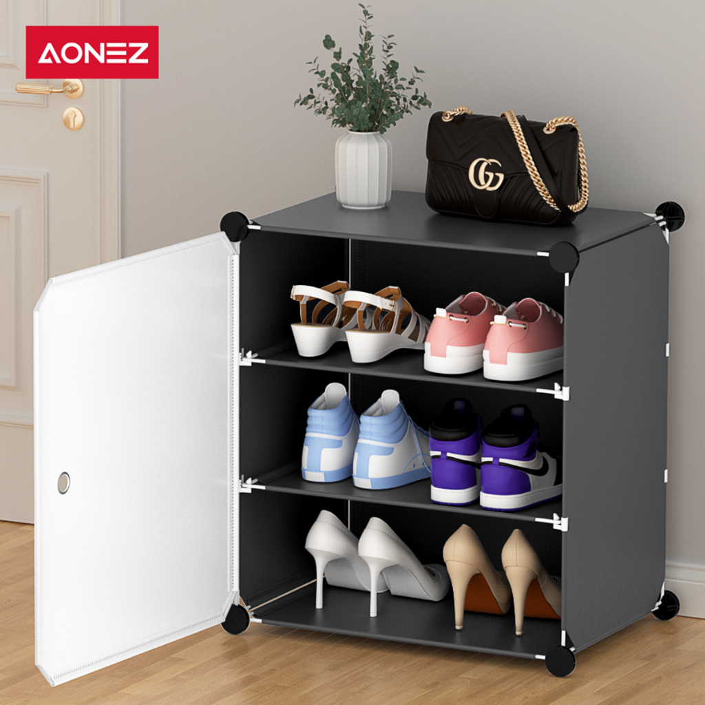 AONEZ Rak Sepatu Tertutup Anti Debu Shoe Storage Boxes Minimalis Rack Portable Lemari Serbaguna 3 Su