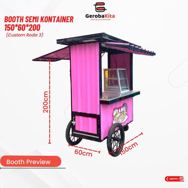 Booth Semi Kontainer Roda 3 Custom/ gerobak dorong murah