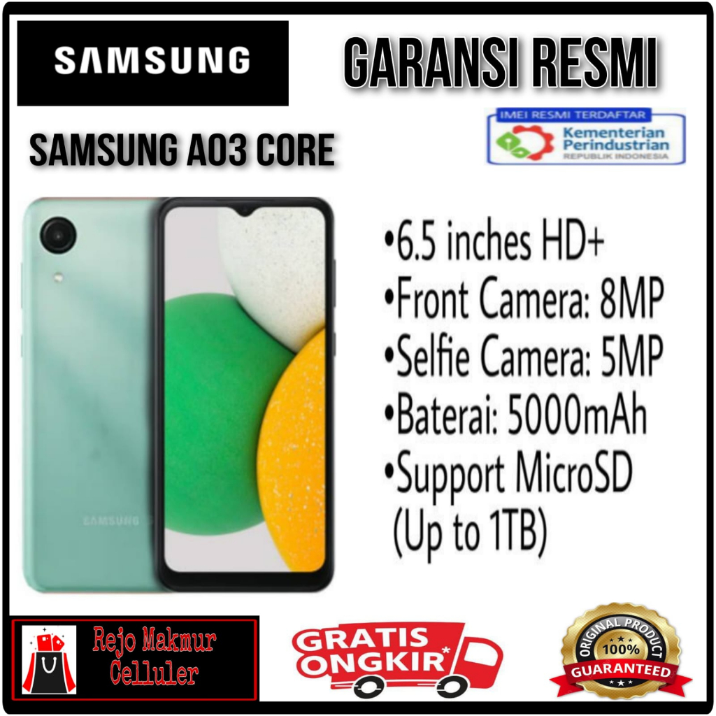 hp samsung a03 core ram 2 rom 32 garansi resmi samsung 1 tahun segel wrap samsung