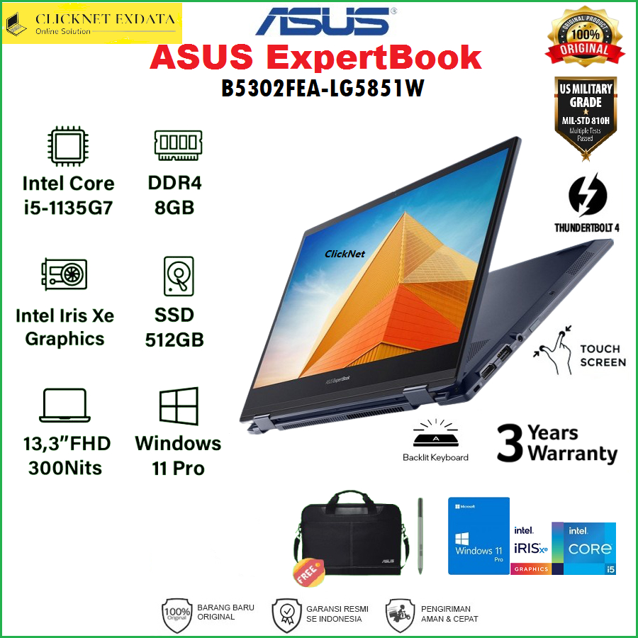 ASUS ExpertBook B5 Flip B5302FEA I5-1135G7 8GB 512GB SSD WIN11 PRO