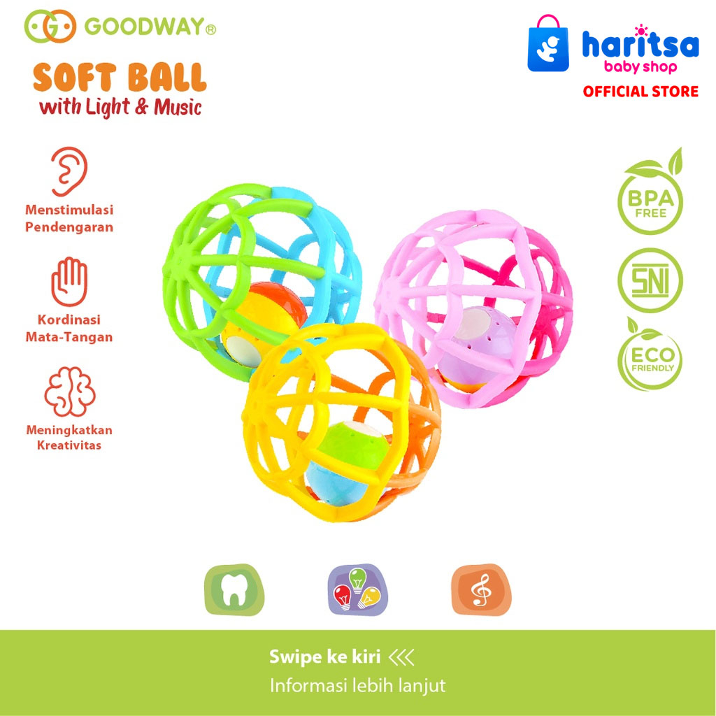 Goodway Soft Ball With Light &amp; Music / Teether Rattle Bayi / Mainan Gigitan Bayi Bola / Mainan Bayi