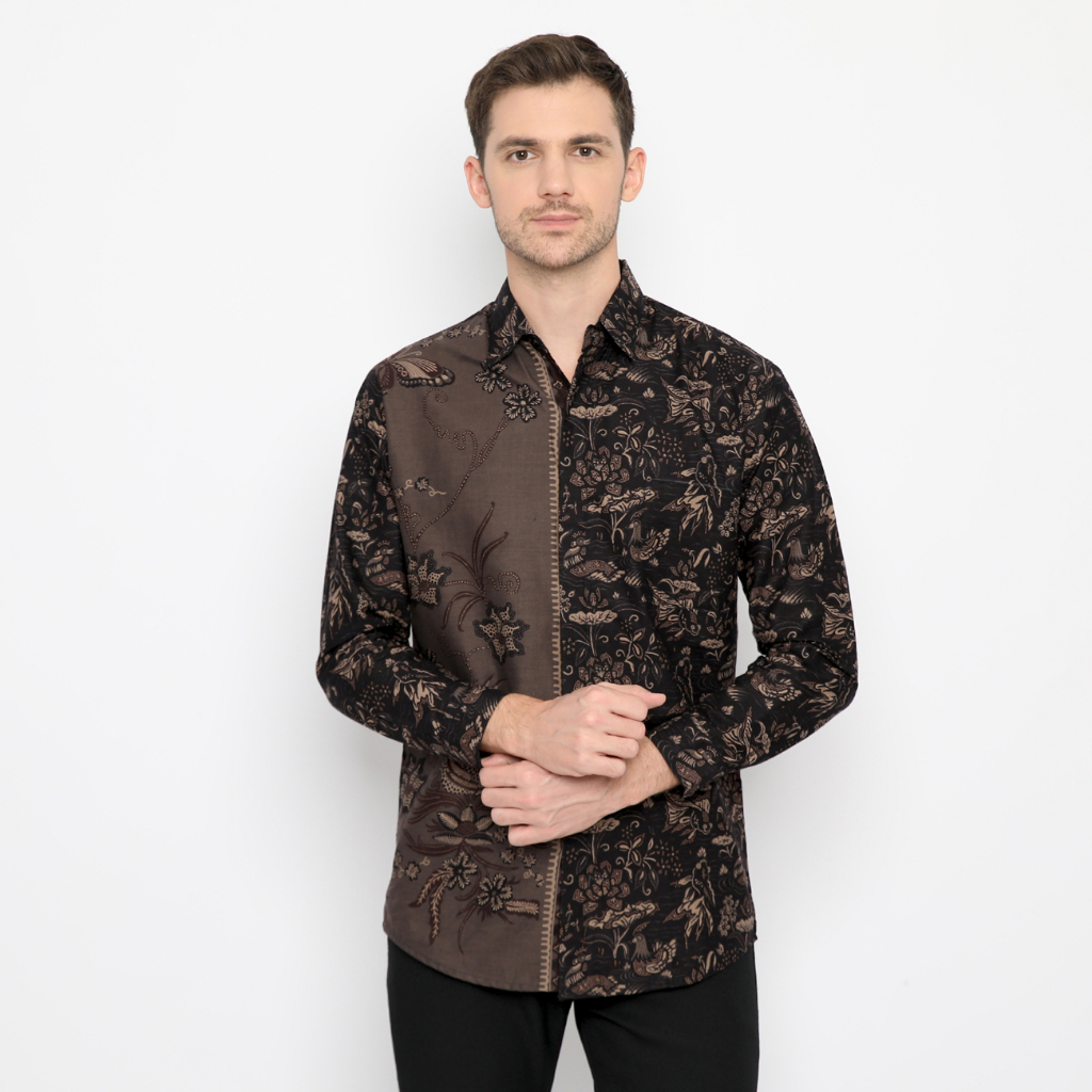 KEMEJA BATIK PRIA Lengan Panjang Premium Two Tone Pagi Sore Elegant Warna Coklat 722392 Cap 72 - Baju Kemeja Atasan Pakaian Setelan Batik Pria Cowok Laki Laki Remaja Keluarga Kantor Lengan Panjang Modern Slimfit Slim Fit Premium Kekinian