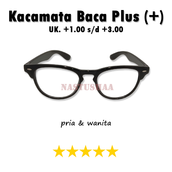 Kacamata Baca Plus (+) +1.00 s,d +3.00 Bingkai Hitam Oval Kacamata Full Plus Untuk Pria Wanita Unisex NOCASE