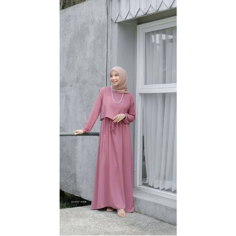 Gamis Maxi Dress Wanita Andin Matt Crinkle Airflow Premium Rompi Bisa Dilepas