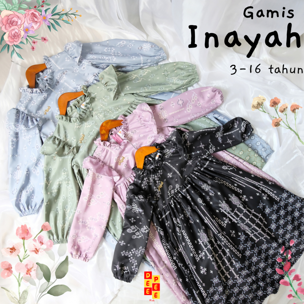 gamis INAYAH, long dress anak remaja untuk 3 4 5 6 7 8 9 10 11 12 13 14 15 16 tahun bahan maxmara wa