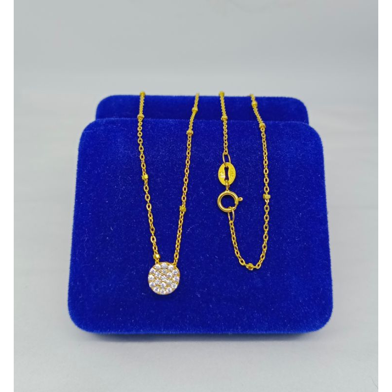 kalung rantai jedar + liontin tusuk bulat pipih kecil mp full/ kalung perak asli silver 925 lapis emas/ kalung fashion terbaru