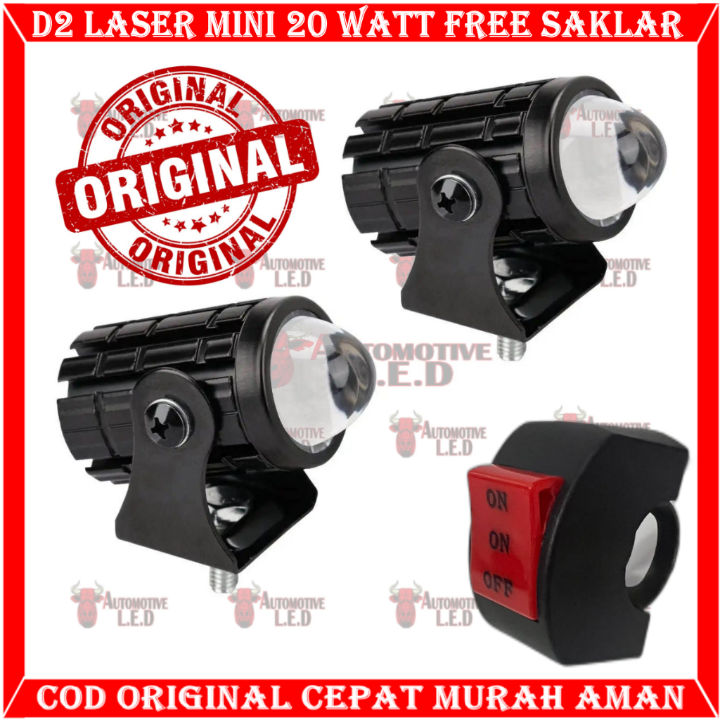 ORIGINAL LAMPU LASER LED  D2 MINI LAMPU D2 LASER LAMPU SOROT HIGH QUALITY | LAMPU LASER D2 MINI 15 WATT 2 WARNA HIGH BEAM