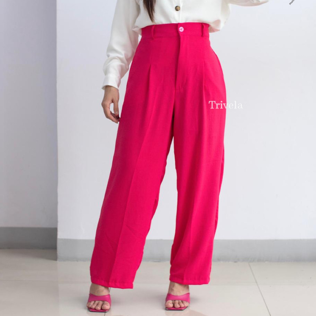 Crinkle Long Pants Button / Highwaist Cullotes Cringkle Sandra / Celana Panjang Wanita 16 warna