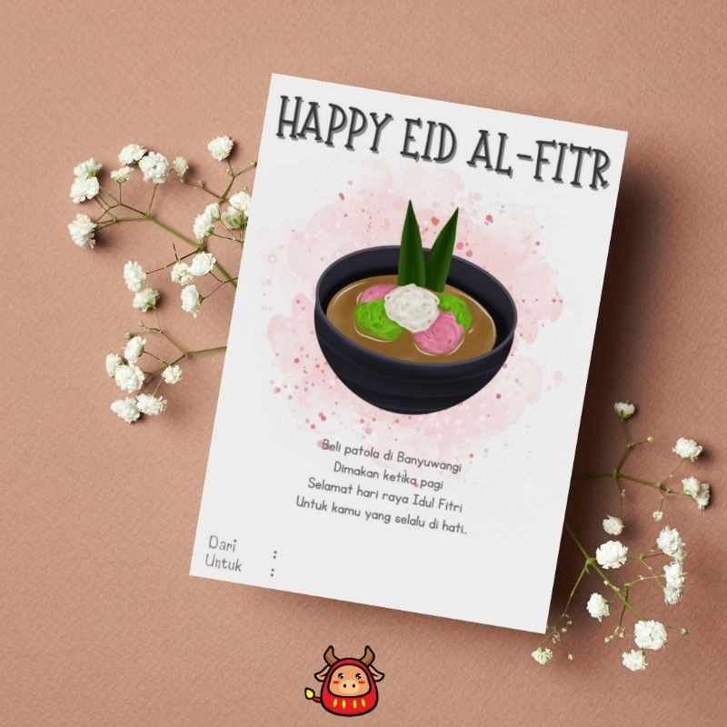 Kartu Ucapan Greeting card Hari Raya Lebaran Idul Fitri Pantun Desain terbaru watercolored lucu unik tema takjil iftar Eid Mubarak