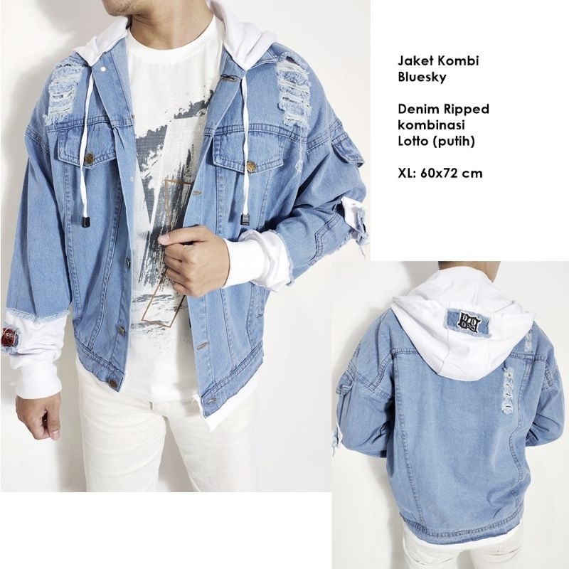 Jaket kombinasi lotto kain jeans unisex putih XL