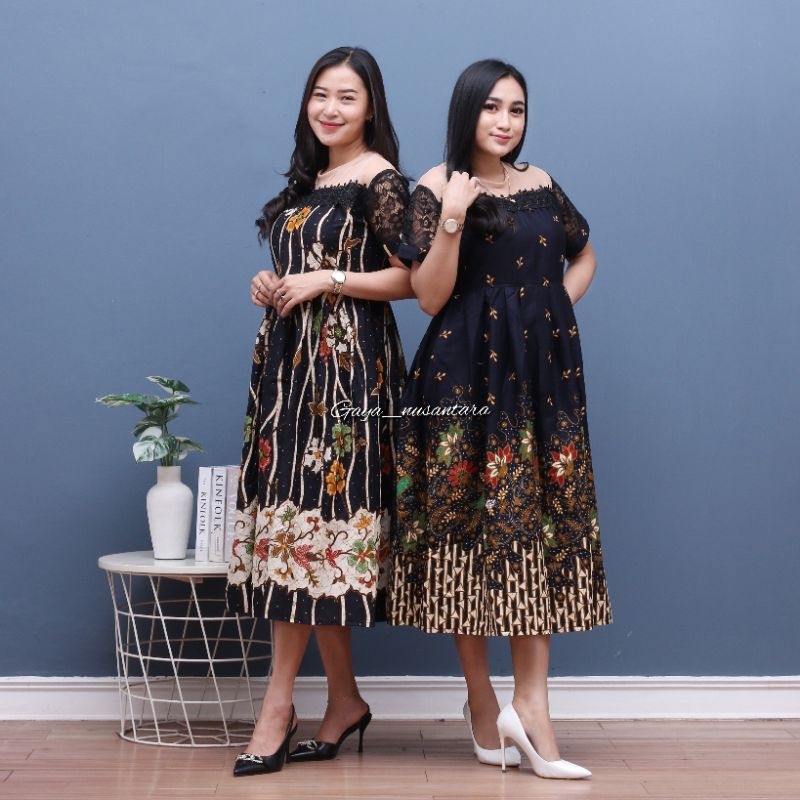 dress aluna - dress batik modern - dress batik kekinian