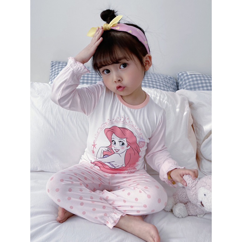 Piyama Anak Import Karakter Disney Princess Baju Tidur Anak Perempuan Lengan Panjang