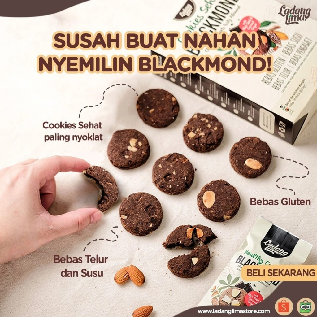 Ladang Lima Healthy Cookies Blackmond Gluten Free Egg Free 180 gram Biskuit Coklat Almond Sehat Bebas Gluten