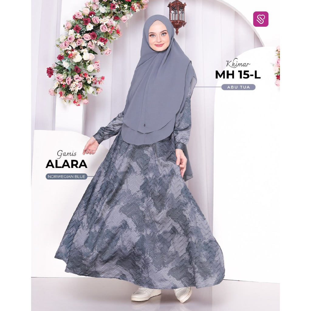 Ukhti Munira Alara Gamis Dewasa Syar'i Modern Bahan Satin Print Bordir Mewah Elegan Adem Nyaman Kare