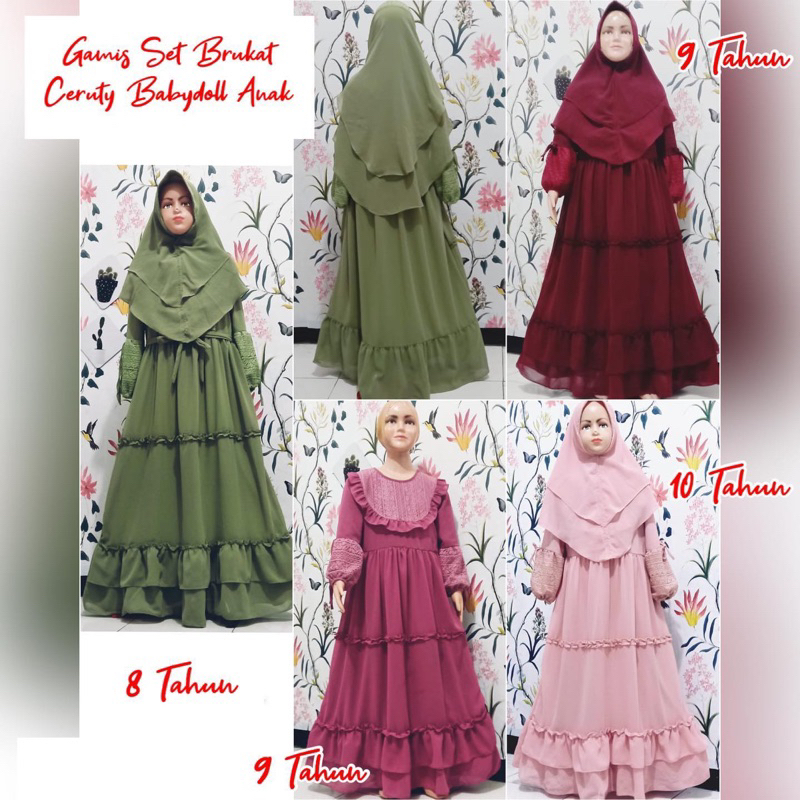 Gamis set hijab ceruty brukat anak perempuan
