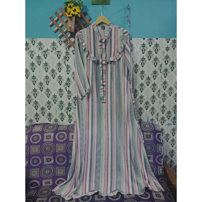 GAMIS SALUR PELANGI PREMIUM/GAMIS KRINKEL MOTIF SALUR PELANGI