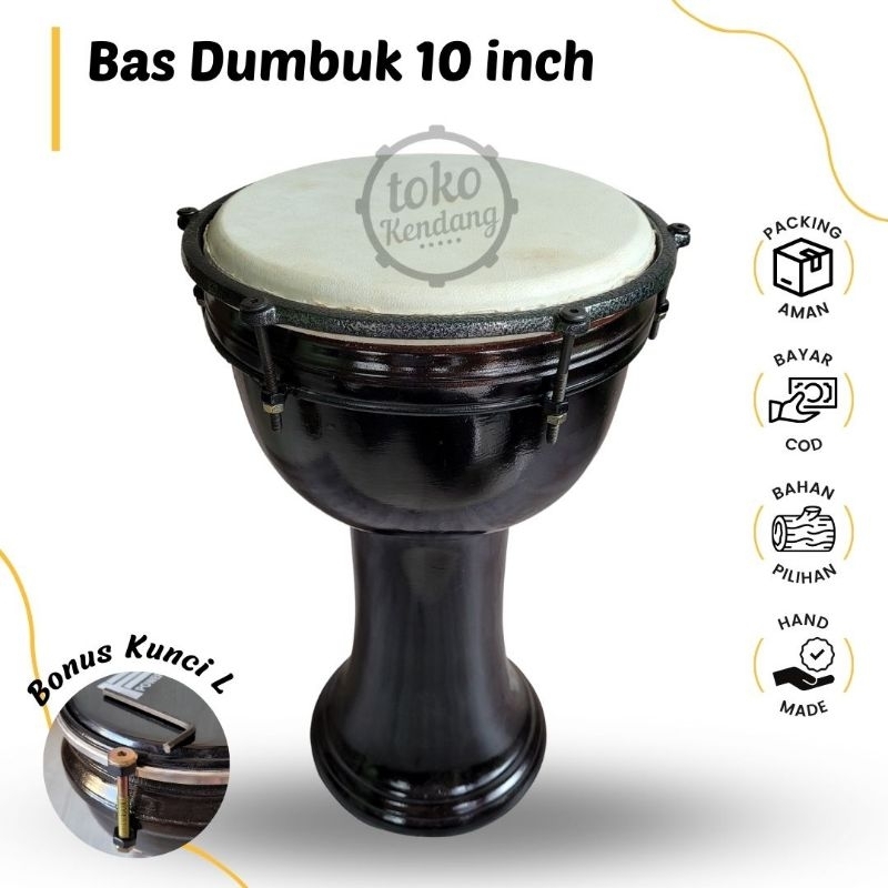 Bas Dumbuk Pinggang Bass Marawis Bas Hadroh Calti Kulit Ukuran 10 Inch Tinggi 50cm