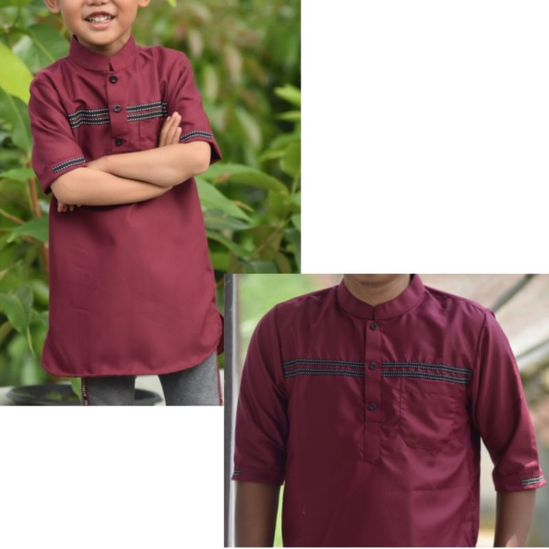 Baju Koko Kurta Couple Ayah Dan Anak Warna Maroon