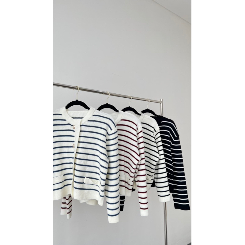 JISOO STRIPES KNIT CARDIGAN