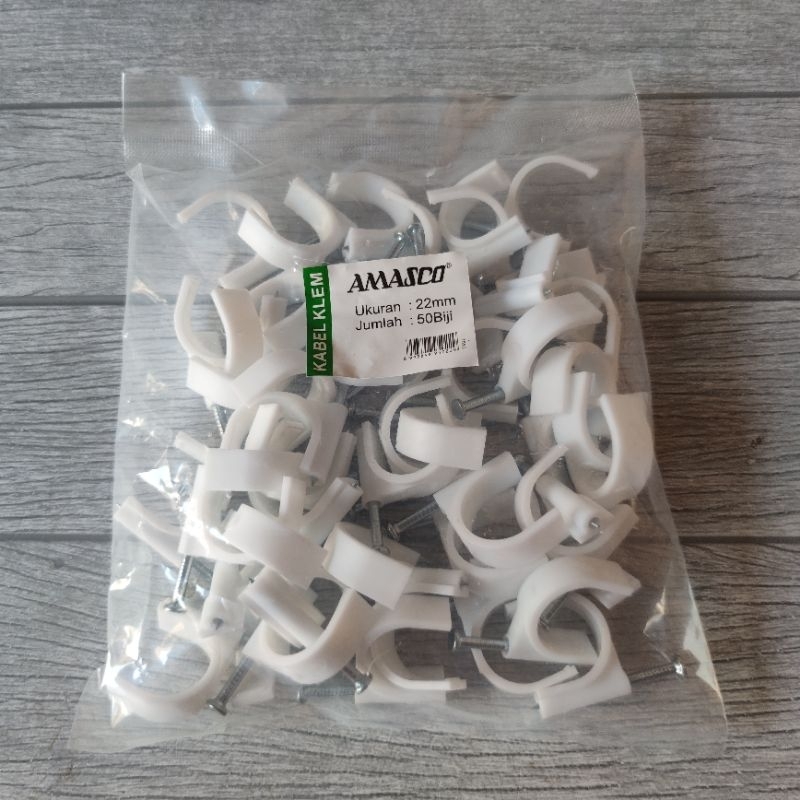 AMASCO KLEM KABEL 22MM 22 MM CABLE CLIPS ISI 50CLIPS PERBUNGKUS