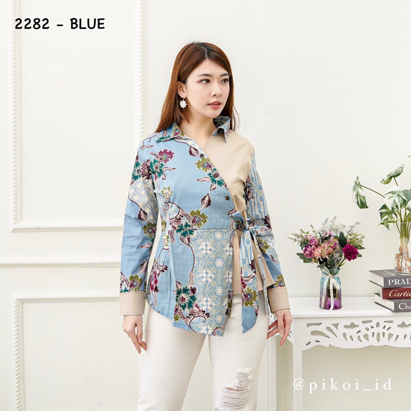 Baju batik lengan panjang / atasan batik kimono modern berkerah / seragam baju batik hijab 2282