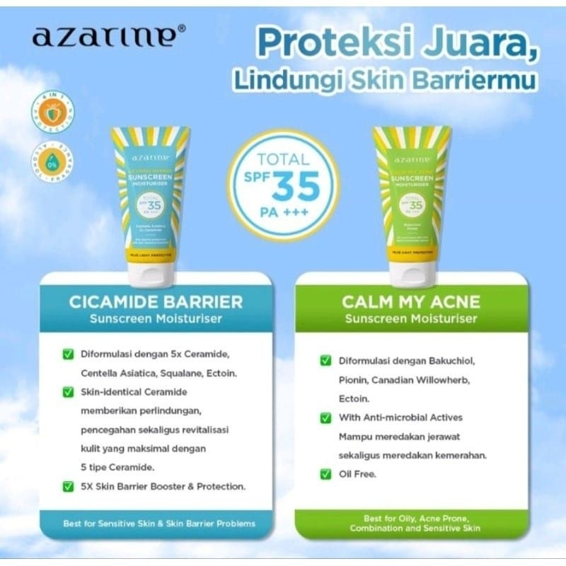 MFI -  Azarine Sunscreen Moisturiser SPF35 PA+++ | CALM MY ACNE SUNSCREEN | CICAMIDE BARRIER SUNSCREEN
