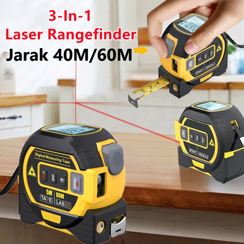 Meteran Laser Pengukur Jarak Rangefinder Tape Measure 3 in 1 - LD-14 - Yellow