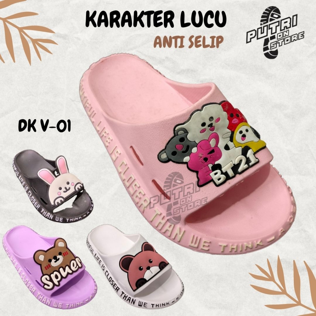 SANDAL RUMAH SLIP ON GAMBAR KARAKTER LUCU