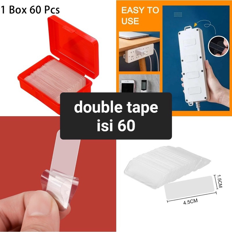 

DOUBLE TAPE 1BOX ISI 60pcs MINI LAKBAN 2 SISI SIMPLE MULTIFUNGSI